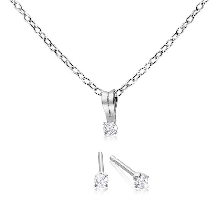 Her First Diamond Necklace & Earrings. Fiery Dainty Diamonds,  in Sterling Silver by SuperJeweler