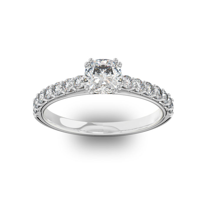 1.25 Carat Cushion Cut Double Prong Set Engagement Ring in 14K Wh