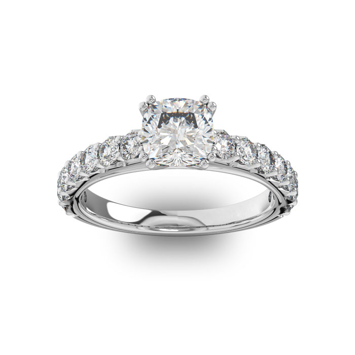 1.5 Carat Cushion Cut Double Prong Set Engagement Ring in 14K Whi