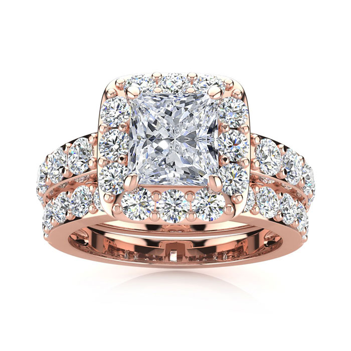 3 1/4 Carat Princess Cut Halo Diamond Bridal Engagement Ring Set in 14k Rose Gold (9.4 g) (  I1-I2 Clarity Enhanced)  Size 4.5 by SuperJeweler