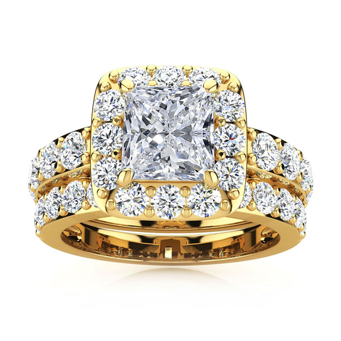 4 1/4 Carat Princess Cut Halo Diamond Bridal Engagement Ring Set in 14k Yellow Gold (10 g) (  I1-I2 Clarity Enhanced)  Size 5 by SuperJeweler