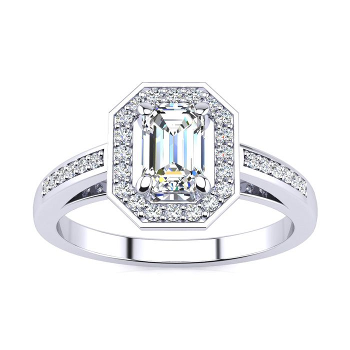 1 Carat Halo Diamond Engagement Ring in 14K White Gold (4.3 g) ( 