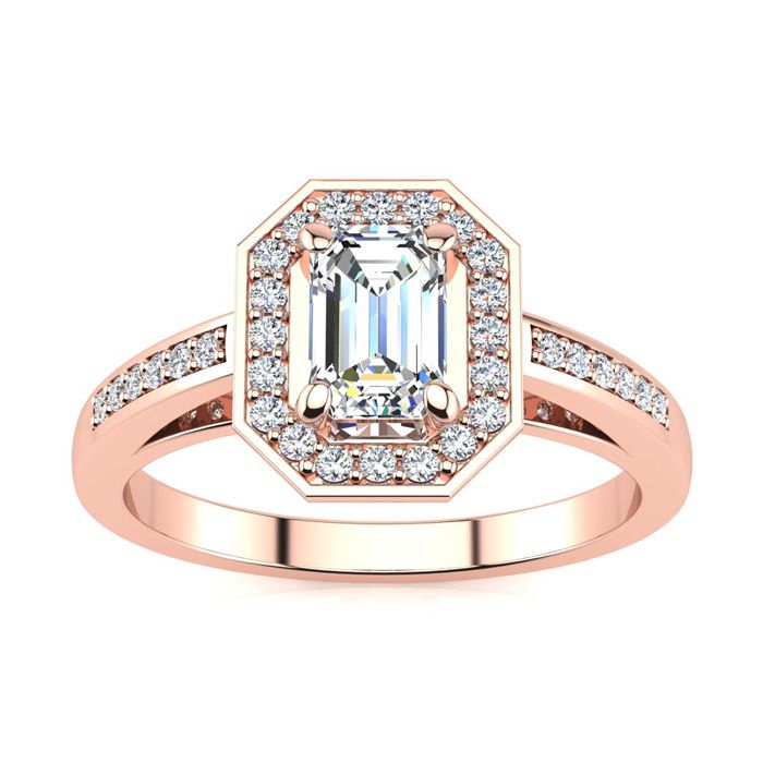 1 Carat Halo Diamond Engagement Ring in 14K Rose Gold (4.3 g) (  SI1-SI2 Clarity Enhanced)  Size 6 by SuperJeweler