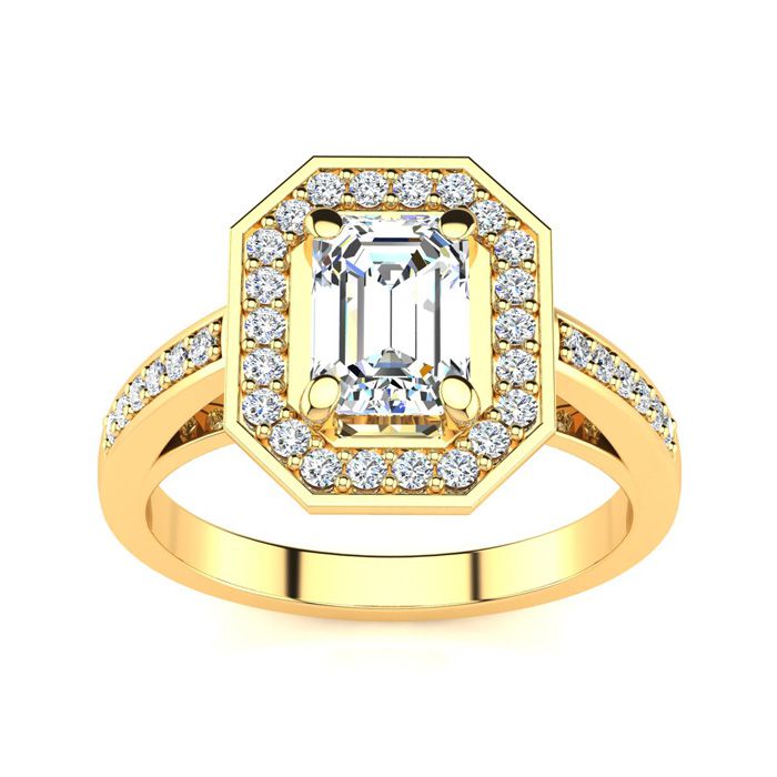 1 1/3 Carat Halo Diamond Engagement Ring in 14K Yellow Gold (4.4 