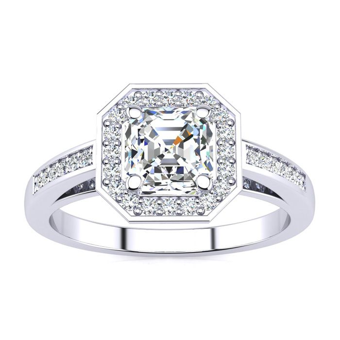 1.25 Carat Asscher Cut Halo Diamond Engagement Ring in 14K White Gold (4.1 g) (, SI1-SI2 Clarity Enhanced) by SuperJeweler