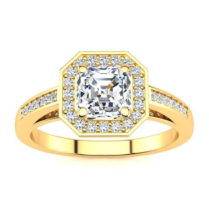 1.25 Carat Asscher Cut Halo Diamond Engagement Ring in 14K Yellow Gold (4.1 g) (, SI1-SI2 Clarity Enhanced) by SuperJeweler