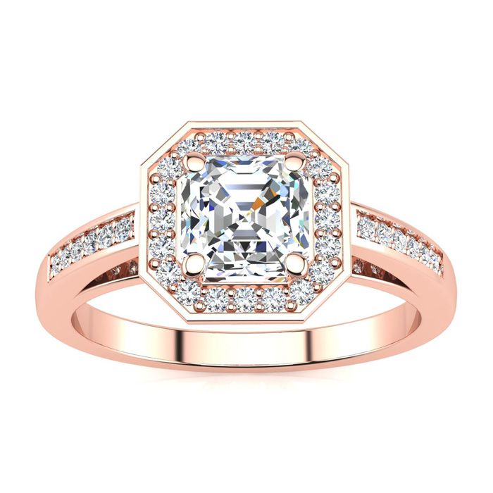 1.25 Carat Asscher Cut Halo Diamond Engagement Ring in 14K Rose Gold (4.1 g) (, SI1-SI2 Clarity Enhanced) by SuperJeweler