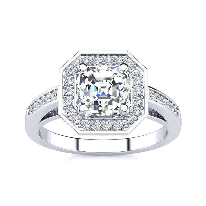 2 Carat Asscher Cut Halo Diamond Engagement Ring in 14K White Gold (4.8 g) (, SI1-SI2 Clarity Enhanced) by SuperJeweler