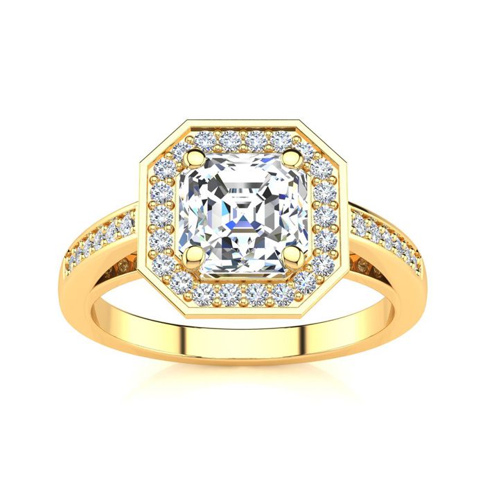 2 Carat Asscher Cut Halo Diamond Engagement Ring in 14K Yellow Gold (4.8 g) (, SI1-SI2 Clarity Enhanced) by SuperJeweler