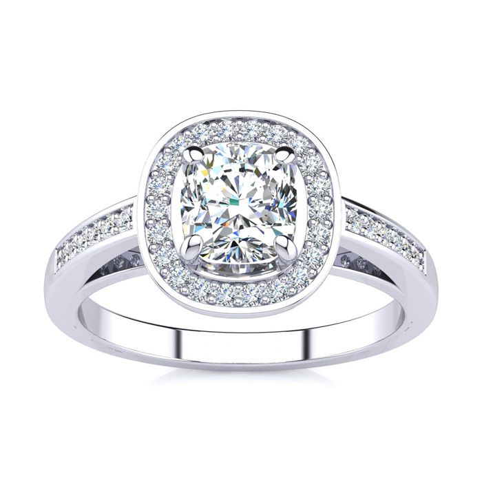 1.25 Carat Cushion Cut Halo Diamond Engagement Ring in 14K White Gold (4 g) (  I1-I2 Clarity Enhanced)  Size 7.5 by SuperJeweler