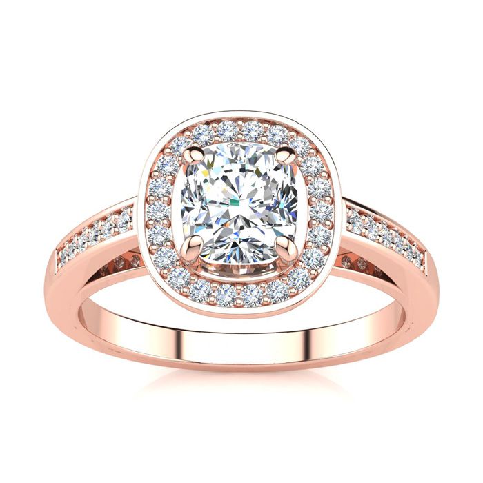 1.25 Carat Cushion Cut Halo Diamond Engagement Ring in 14K Rose Gold (4 g) (  I1-I2 Clarity Enhanced)  Size 4.5 by SuperJeweler