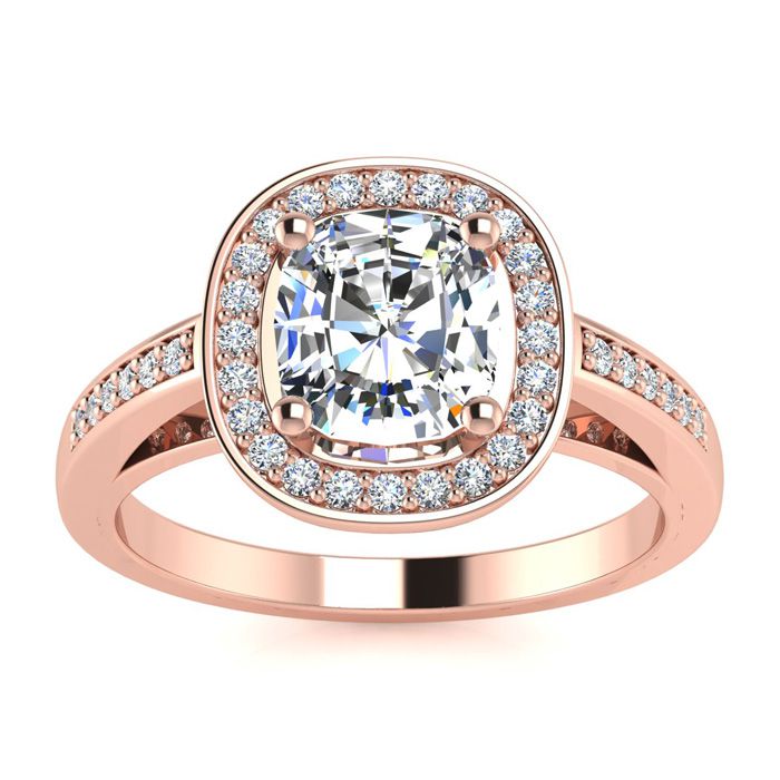 1 3/4 Carat Cushion Cut Halo Diamond Engagement Ring in 14K Rose 