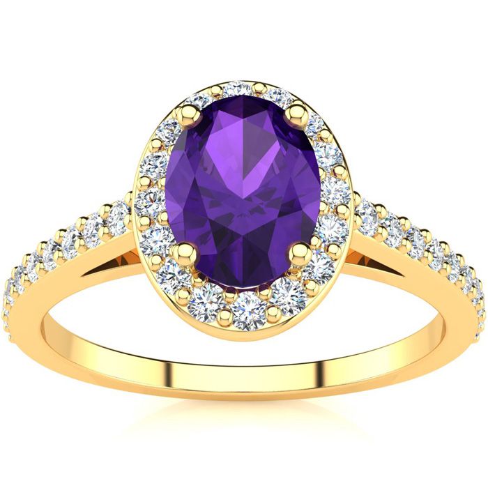 1 Carat Oval Shape Amethyst & Halo Diamond Ring in 14K Yellow Gold (2.8 g),  by SuperJeweler