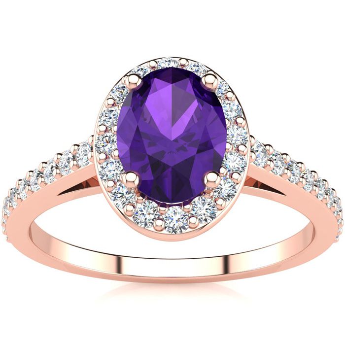 1 Carat Oval Shape Amethyst & Halo Diamond Ring in 14K Rose Gold (2.8 g),  by SuperJeweler