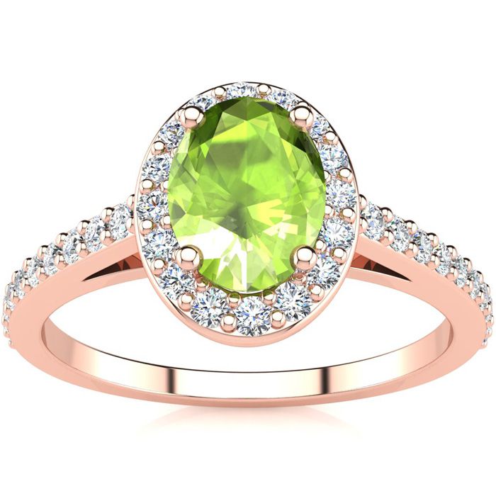 1 Carat Oval Shape Peridot & Halo Diamond Ring in 14K Rose Gold (2.8 g),  by SuperJeweler