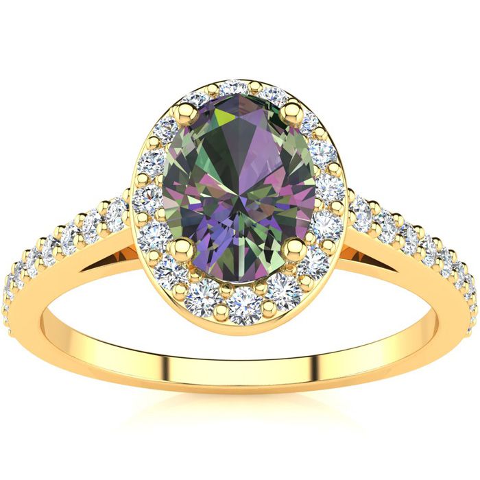 1 Carat Oval Shape Mystic Topaz & Halo Diamond Ring in 14K Yellow Gold (2.8 g),  by SuperJeweler