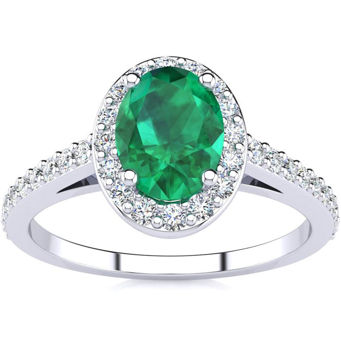 1 Carat Oval Shape Emerald Cut & Halo Diamond Ring in 14K White Gold (2.8 g),  by SuperJeweler