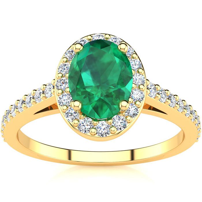 1 Carat Oval Shape Emerald Cut & Halo Diamond Ring in 14K Yellow Gold (2.8 g),  by SuperJeweler