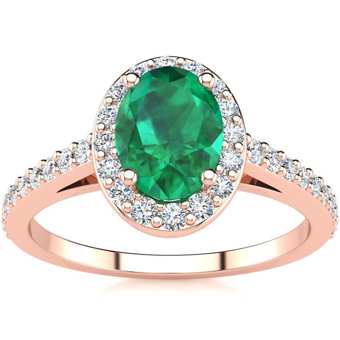 1 Carat Oval Shape Emerald Cut & Halo Diamond Ring in 14K Rose Gold (2.8 g),  by SuperJeweler