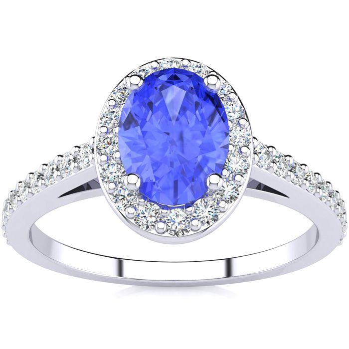 1.25 Carat Oval Shape Tanzanite & Halo Diamond Ring in 14K White Gold (2.8 g),  by SuperJeweler