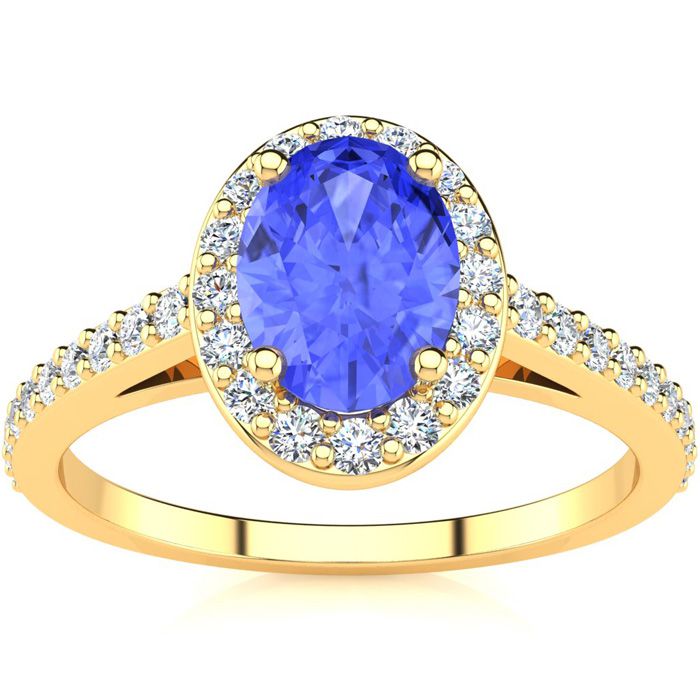 1.25 Carat Oval Shape Tanzanite & Halo Diamond Ring in 14K Yellow Gold (2.8 g),  by SuperJeweler