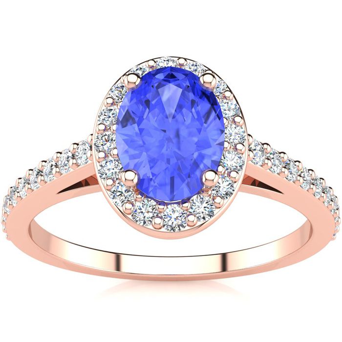 1.25 Carat Oval Shape Tanzanite & Halo Diamond Ring in 14K Rose Gold (2.8 g),  by SuperJeweler