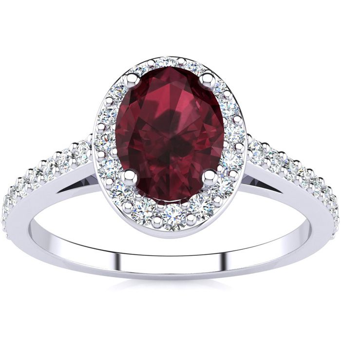 1 1/3 Carat Oval Shape Garnet & Halo Diamond Ring in 14K White Gold (2.8 g),  by SuperJeweler