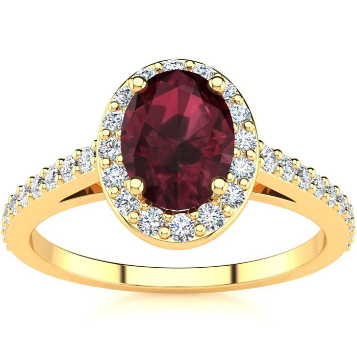 1 1/3 Carat Oval Shape Garnet & Halo Diamond Ring in 14K Yellow Gold (2.8 g),  by SuperJeweler