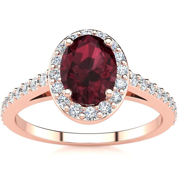 1 1/3 Carat Oval Shape Garnet & Halo Diamond Ring in 14K Rose Gold (2.8 g),  by SuperJeweler