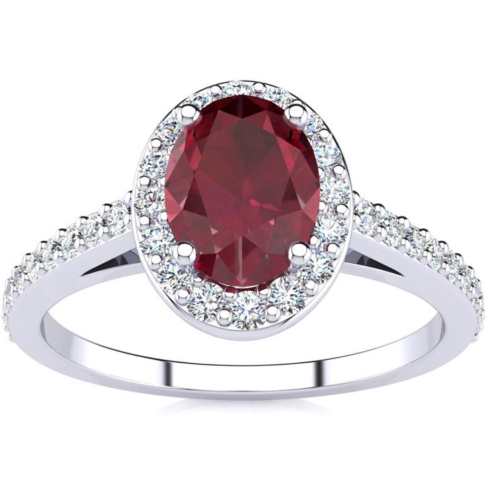 1.25 Carat Oval Shape Ruby & Halo Diamond Ring in 14K White Gold (2.8 g),  by SuperJeweler