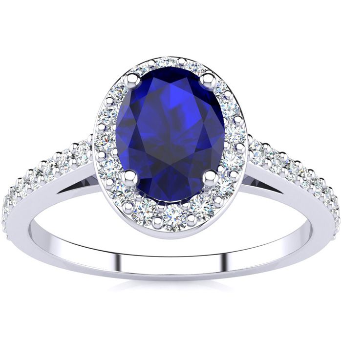 1 1/3 Carat Oval Shape Sapphire & Halo Diamond Ring in 14K White Gold (2.8 g),  by SuperJeweler