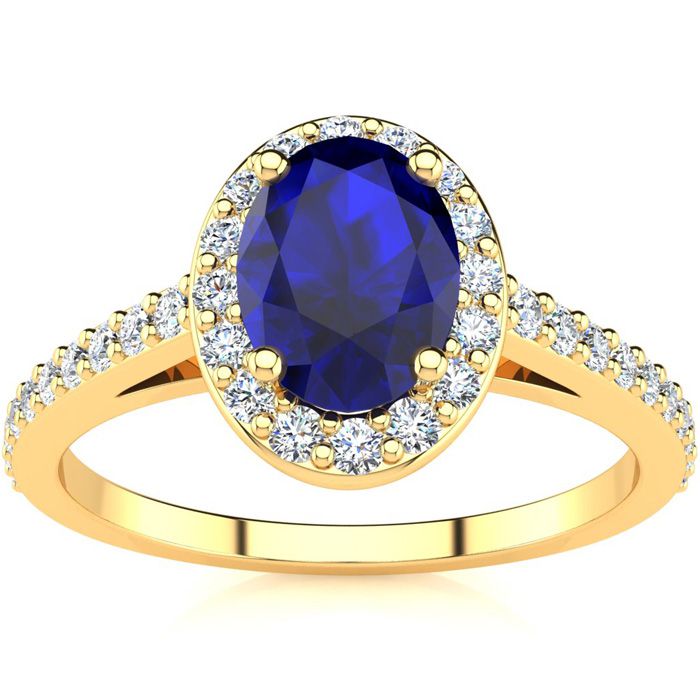 1 1/3 Carat Oval Shape Sapphire & Halo Diamond Ring in 14K Yellow Gold (2.8 g),  by SuperJeweler