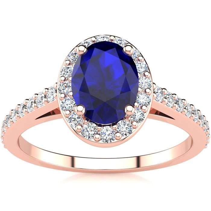 1 1/3 Carat Oval Shape Sapphire & Halo Diamond Ring in 14K Rose Gold (2.8 g),  by SuperJeweler