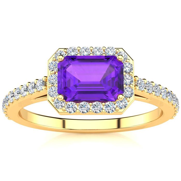 1.25 Carat Amethyst & Halo Diamond Ring in 14K Yellow Gold (2.8 g),  by SuperJeweler