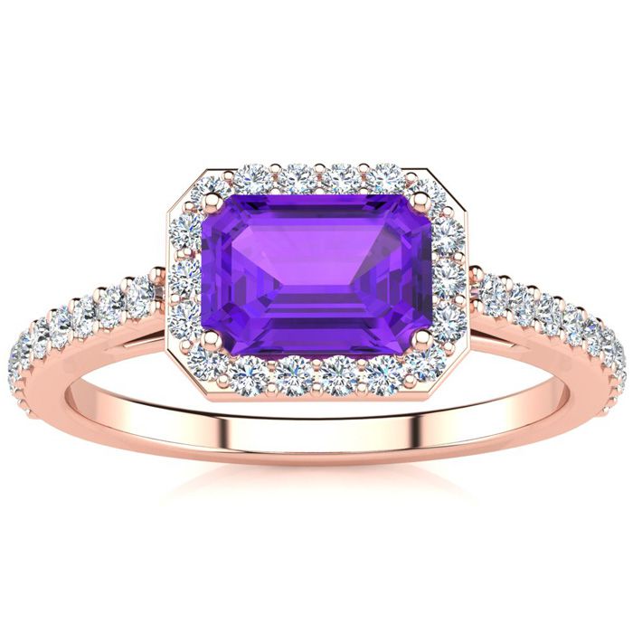 1.25 Carat Amethyst & Halo Diamond Ring in 14K Rose Gold (2.8 g),  by SuperJeweler