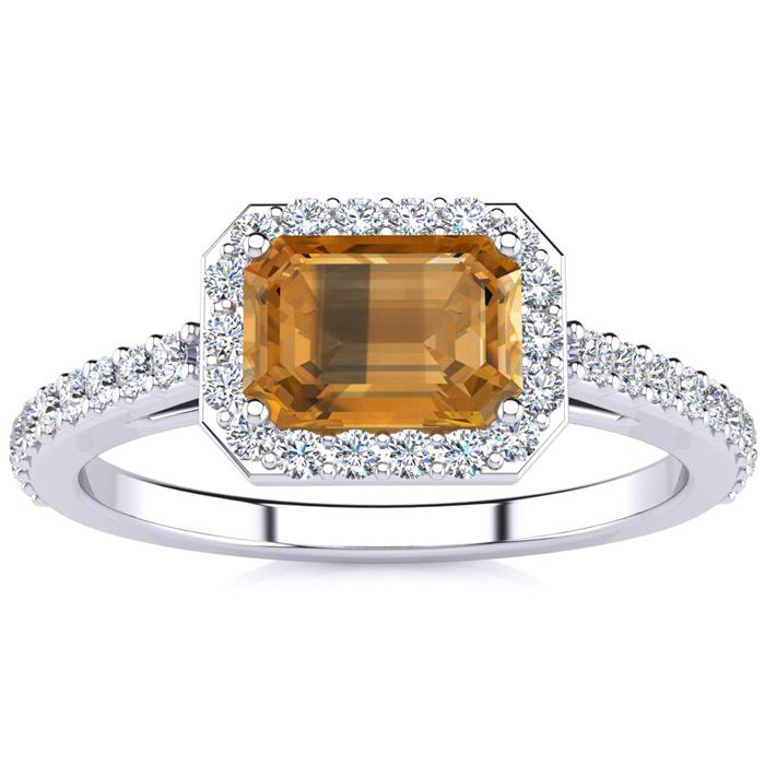 1.25 Carat Citrine & Halo Diamond Ring in 14K White Gold (2.8 g),  by SuperJeweler