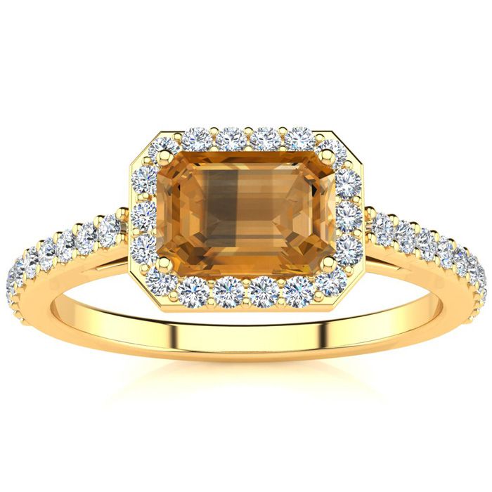 1.25 Carat Citrine & Halo Diamond Ring in 14K Yellow Gold (2.8 g),  by SuperJeweler