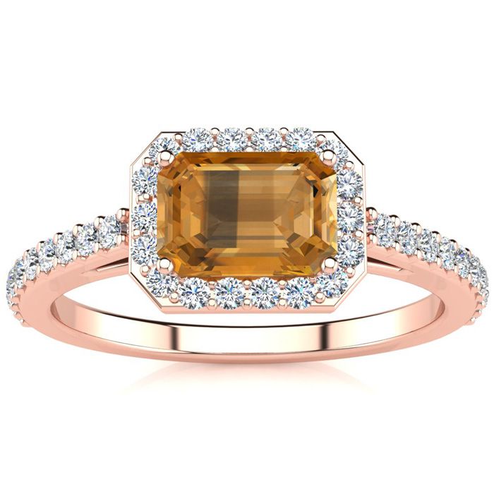 1.25 Carat Citrine & Halo Diamond Ring in 14K Rose Gold (2.8 g),  by SuperJeweler