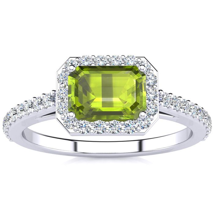 1.5 Carat Peridot & Halo Diamond Ring in 14K White Gold (2.8 g),  by SuperJeweler