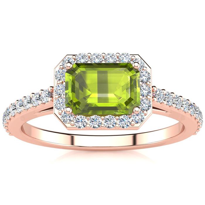 1.5 Carat Peridot & Halo Diamond Ring in 14K Rose Gold (2.8 g),  by SuperJeweler