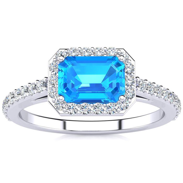 1.5 Carat Blue Topaz & Halo Diamond Ring in 14K White Gold (2.8 g),  by SuperJeweler