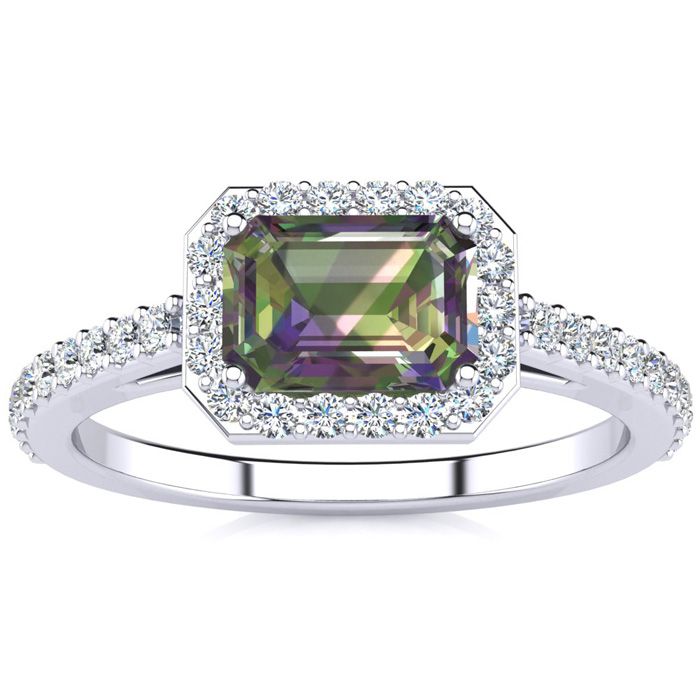 1.25 Carat Mystic Topaz & Halo Diamond Ring in 14K White Gold (2.8 g),  by SuperJeweler