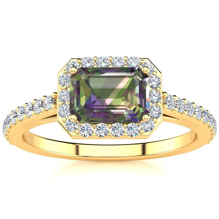 1.25 Carat Mystic Topaz & Halo Diamond Ring in 14K Yellow Gold (2.8 g),  by SuperJeweler