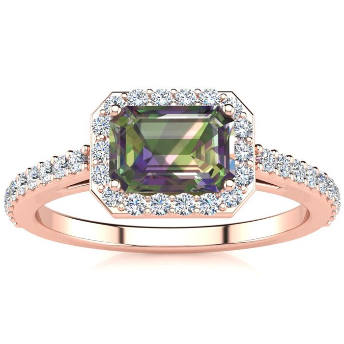 1.25 Carat Mystic Topaz & Halo Diamond Ring in 14K Rose Gold (2.8 g),  by SuperJeweler