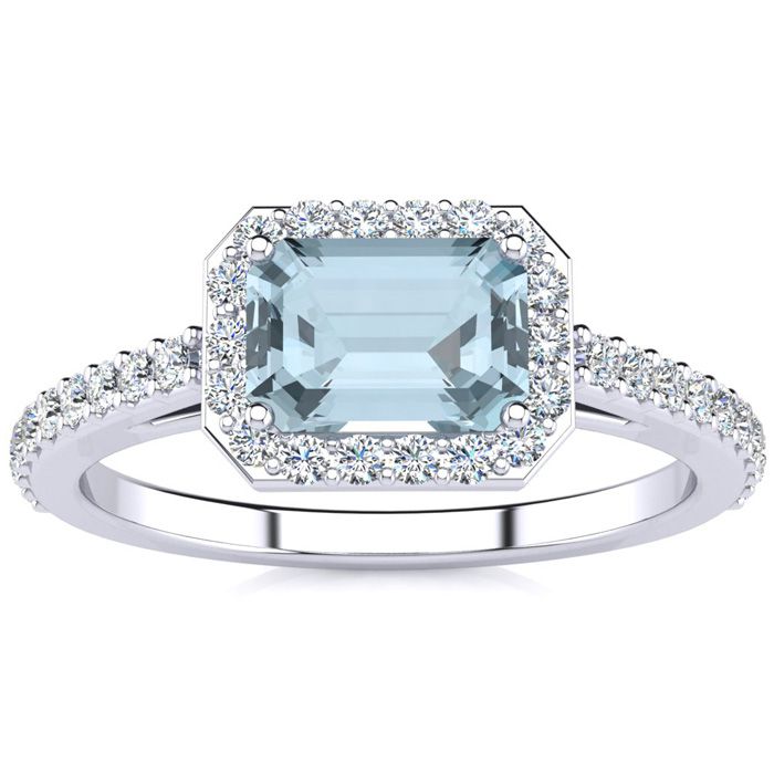 1.25 Carat Aquamarine & Halo Diamond Ring in 14K White Gold (2.8 g),  by SuperJeweler