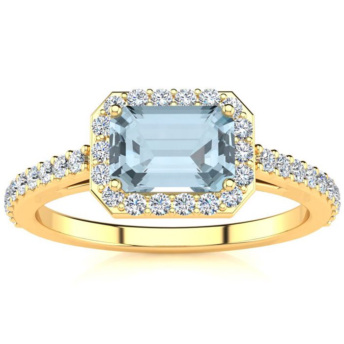 1.25 Carat Aquamarine & Halo Diamond Ring in 14K Yellow Gold (2.8 g),  by SuperJeweler