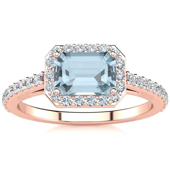 1.25 Carat Aquamarine & Halo Diamond Ring in 14K Rose Gold (2.8 g),  by SuperJeweler