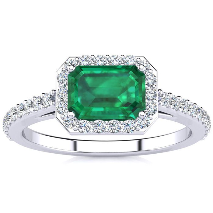 1.25 Carat Emerald Cut & Halo Diamond Ring in 14K White Gold (2.8 g),  by SuperJeweler