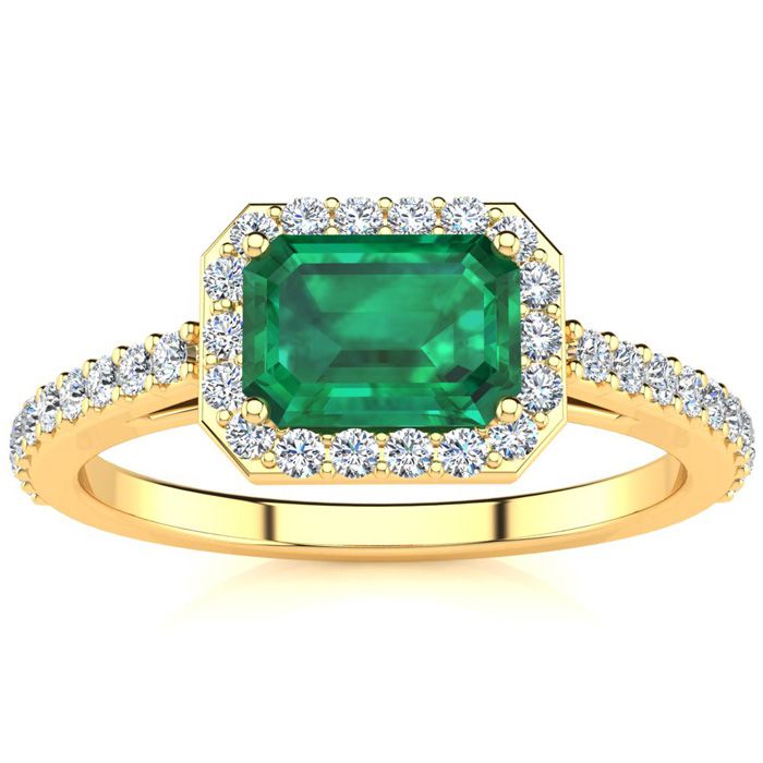 1.25 Carat Emerald Cut & Halo Diamond Ring in 14K Yellow Gold (2.8 g),  by SuperJeweler