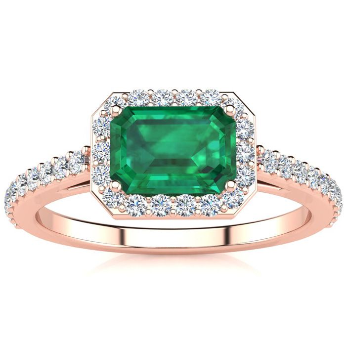 1.25 Carat Emerald Cut & Halo Diamond Ring in 14K Rose Gold (2.8 g),  by SuperJeweler